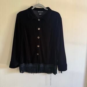 VTG Robert Louis Velvet Silk Blend Fringe Jacket SZ M Western Rodeo BohoChic